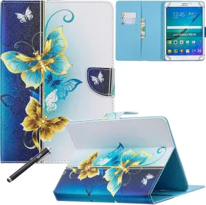 Universal Case for 6.5-7.5'' Tablet, Newshine Colorful Wallet Stand Cover for 7.0'' Samsung Galaxy Tablet, Amazon Kindle Fire 7/HDX 7 and Other Around 7 Inch Models - Butterfly-Golden