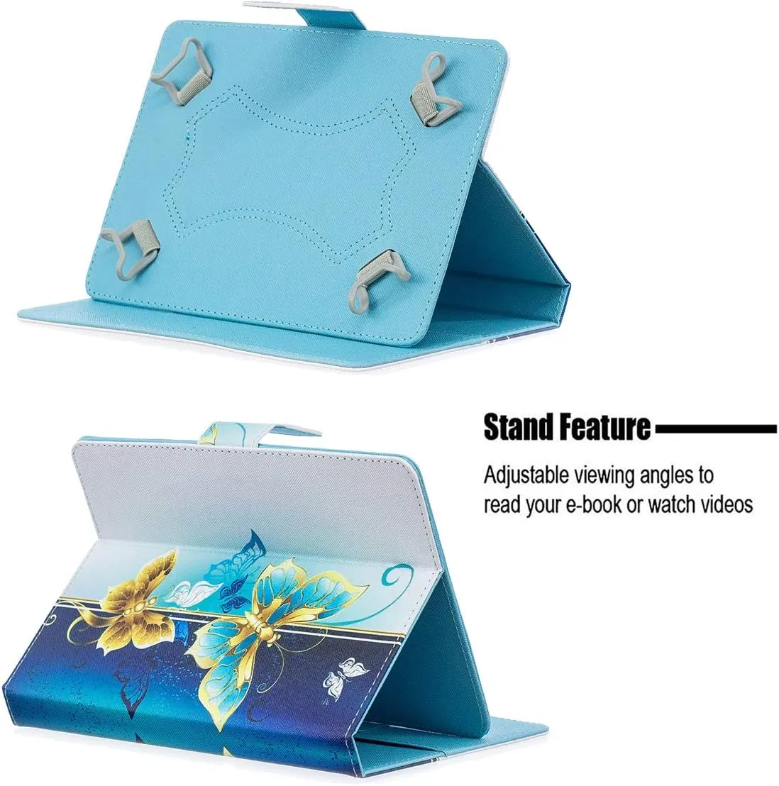Universal Case for 6.5-7.5'' Tablet, Newshine Colorful Wallet Stand Cover for 7.0'' Samsung Galaxy Tablet, Amazon Kindle Fire 7/HDX 7 and Other Around 7 Inch Models - Butterfly-Golden
