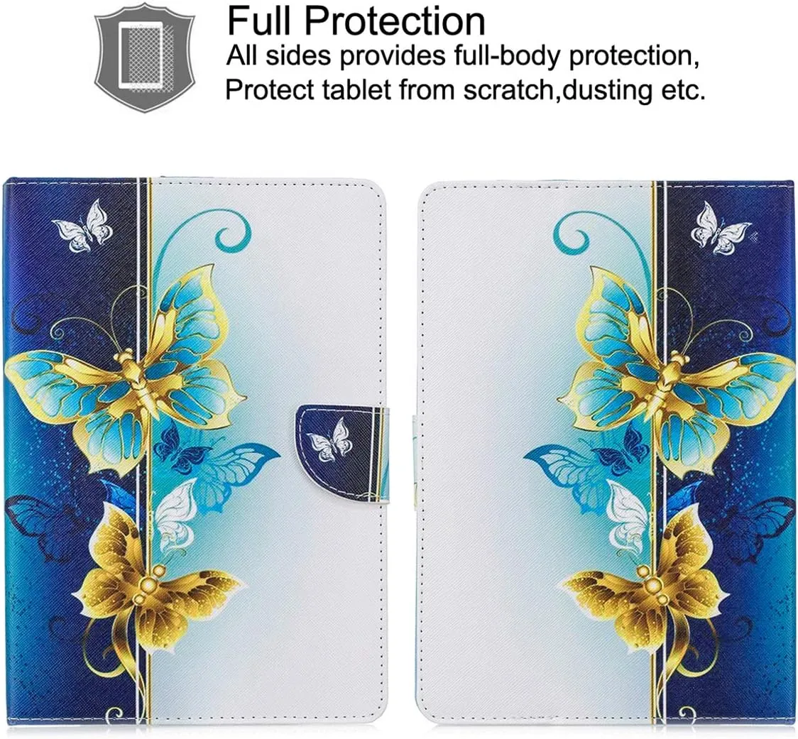 Universal Case for 6.5-7.5'' Tablet, Newshine Colorful Wallet Stand Cover for 7.0'' Samsung Galaxy Tablet, Amazon Kindle Fire 7/HDX 7 and Other Around 7 Inch Models - Butterfly-Golden