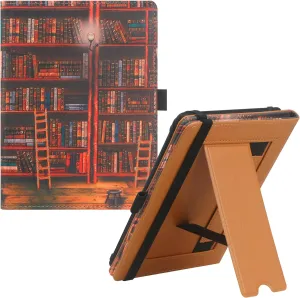 Universal Case for 6",6.8" E-Reader, Compatible with Paperwhite/Sony/kobo/Pocketbook/Nook/tolino 6-6.8inch ebook Reader,Premium PU Leather Cover with Hand Strap and Foldable Stand,Library