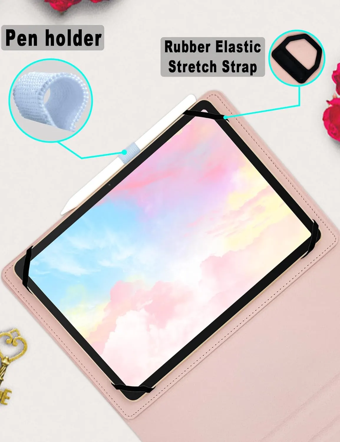 Universal Tablet Keyboard Case for 9.7",10.1",10.2",10.5",10.9",11" Tablets,7 Color Rainbow Backlit Removable Keypad with Pen Holder for Android 10.1 inch Tablet (Pink)