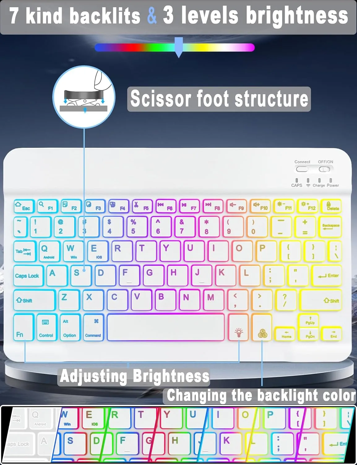 Universal Tablet Keyboard Case for 9.7",10.1",10.2",10.5",10.9",11" Tablets,7 Color Rainbow Backlit Removable Keypad with Pen Holder for Android 10.1 inch Tablet (Pink)
