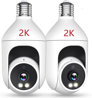 UPULTRA 2K Light Bulb Security Camera, Wireless WiFi Camera Set of 2, Dome Lightbulb Nanny Cam  Indoor Outdoor Surveillance Camera with Audio, Motion Detection, Night Vision, HD Video, Pan & Tilt