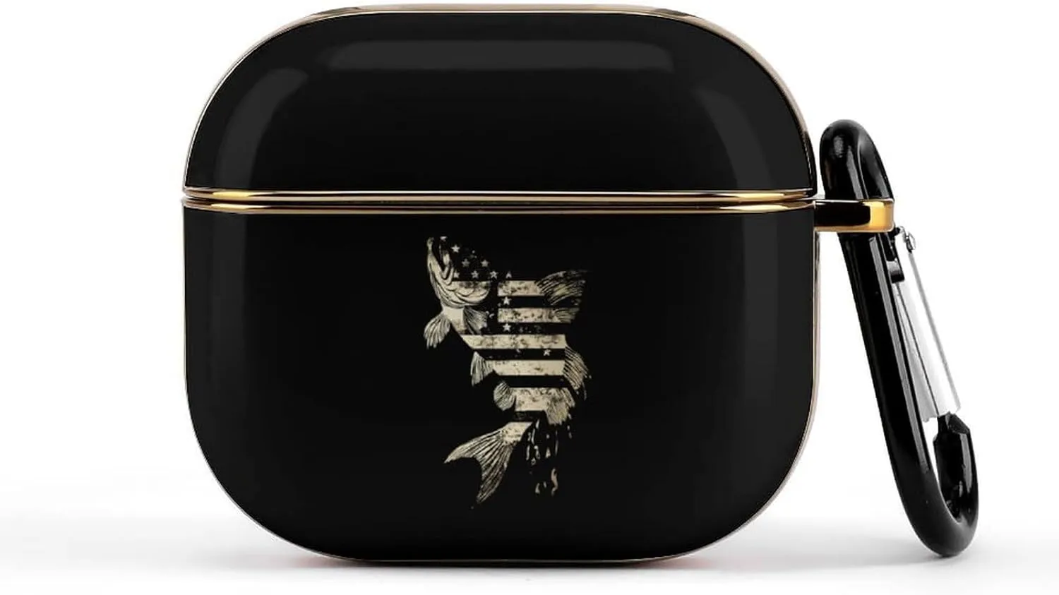 U.S.A Flag Bass Fish Camouflage Slim Travel Carrying Headphone Case Compatible with AirPods Smart Hard Shell Cover