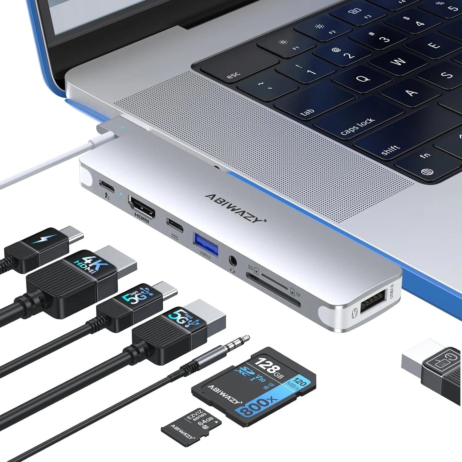 USB C Adapter HDMI USB Multiport Hub,Designed for MacBook Pro/Air with Case,8 in 2 Accessories with 4K@60hz HDMI,Thunderbolt 3,USB C and 3 USB A 3.0 Data Ports SD TF Card Reader, Audio (Sliver)