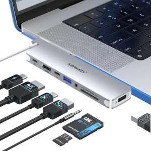 USB C Adapter HDMI USB Multiport Hub,Designed for MacBook Pro/Air with Case,8 in 2 Accessories with 4K@60hz HDMI,Thunderbolt 3,USB C and 3 USB A 3.0 Data Ports SD TF Card Reader, Audio (Sliver)