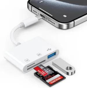 USB C SD Card Reader for iPhone 16 15 Pro Max iPad MacBook, 3-in-1 Type C Memory Trail Camera Card Adapter with Dual Slots & USB Port for Mac MacBook Pro/Air/Mini Android Laptop More USB C Devices