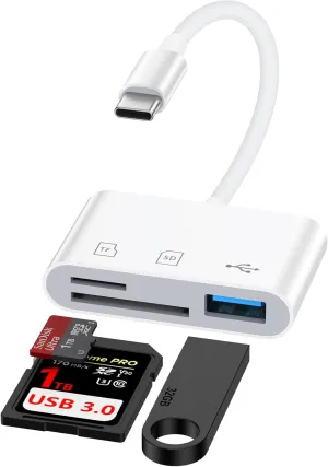 USB C SD Card Reader,Digital Camera Adapter for iPhone 16 Pro Max/16e/15,3 in 1 Type C Memory Card Reader Camera Adapter with Dual Card Slots & USB Port for Samsung S25 Ultra/A16/A56/S24/S23,Mac/iPad