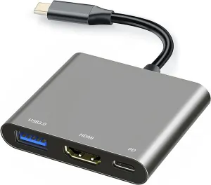 USB C to HDMI Multiport Adapter Cable with Charging Port, USBC HDMI Adapter Converter for Mac iPad pro MacBook, 4K HDMI to USB C Hub Adapter for Monitor Laptop, USB-C to USB 3.0 Adapter 10Gbps Dongle