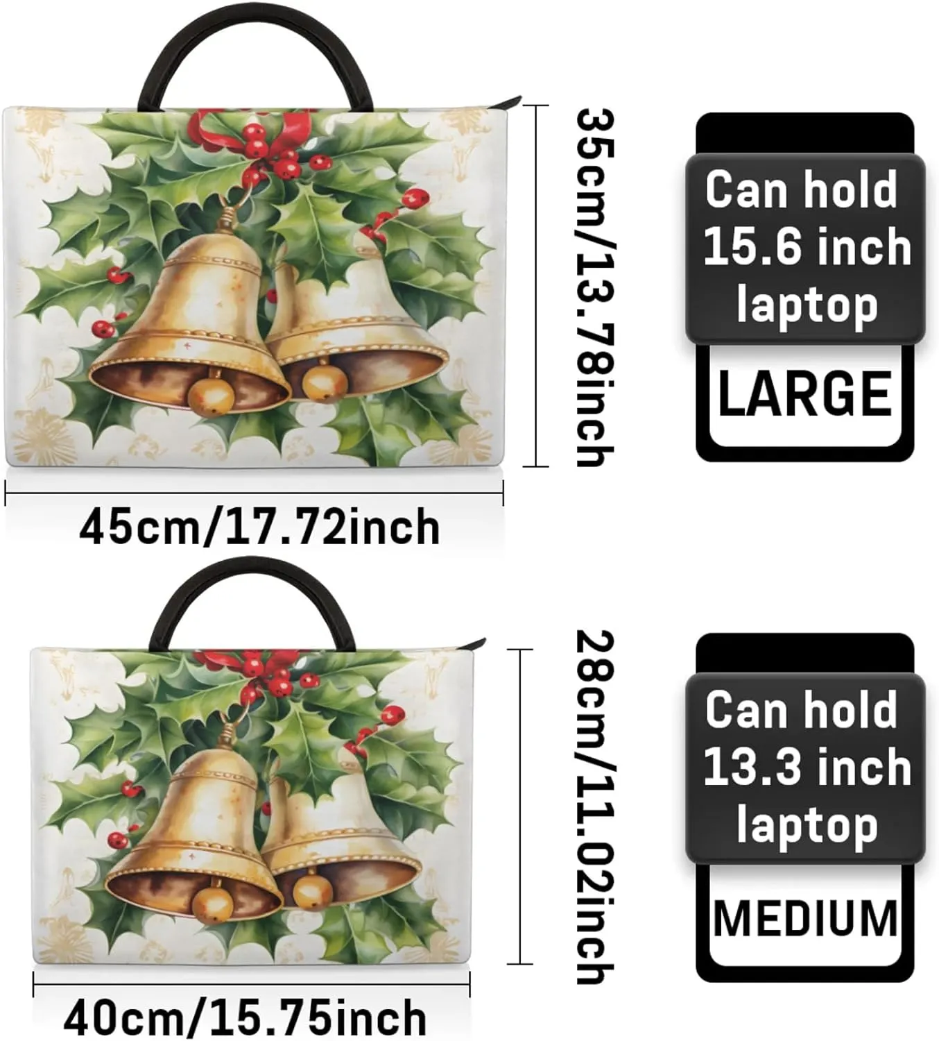 Vintage Bell Berry Leaves Laptop Sleeve with Handle Waterproof Computer Carrying Case