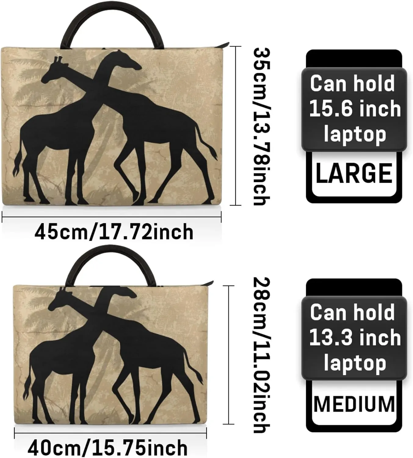 Vintage Coconut Giraffe Silhouettes Laptop Sleeve with Handle Waterproof Computer Carrying Case