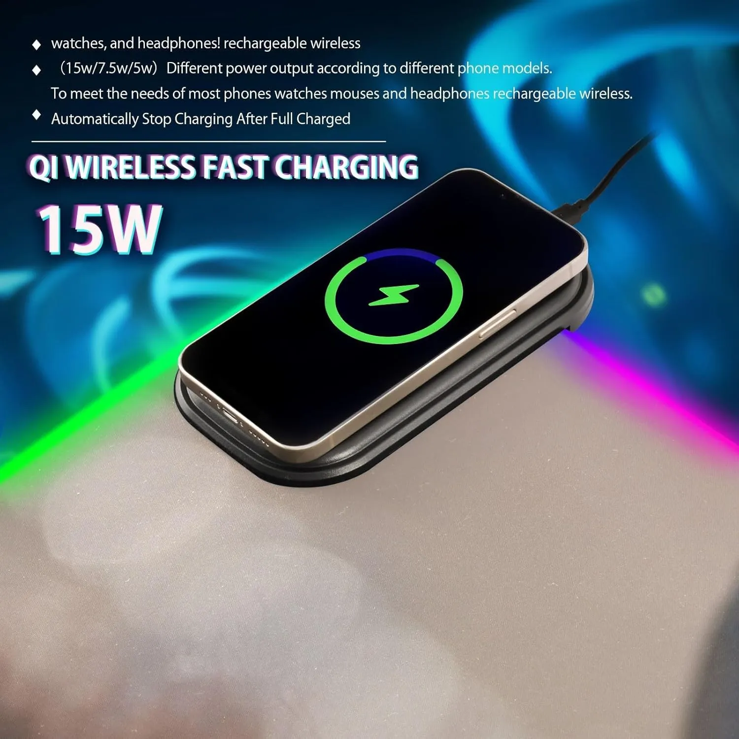 VKPSCHJ Mouse Pad with Wireless Charger 15W Extra Large for Gaming,Young Bull PC,Laptop,Desk, Black White Face RGB Glowing Computer Keyboard Mats Pads Non-Slip for Home & Office