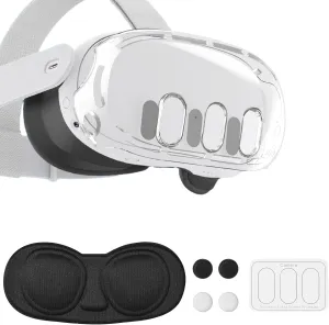 VR Accessories for Meta Quest 3, Anti-Scratch Plastic Protective Cover Shell Tempered Glass Lens Protector Joystick Caps Set Compatible with Oculus Quest 3