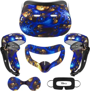 VR Accessories for Oculus Quest 2, Silicone Face Cover/Controller Grip Cover/VR Shell Cover/Lens Cover/10PCS Disposable Eye Cover are Included in VR Headset Accessories Set,(BlueFire)