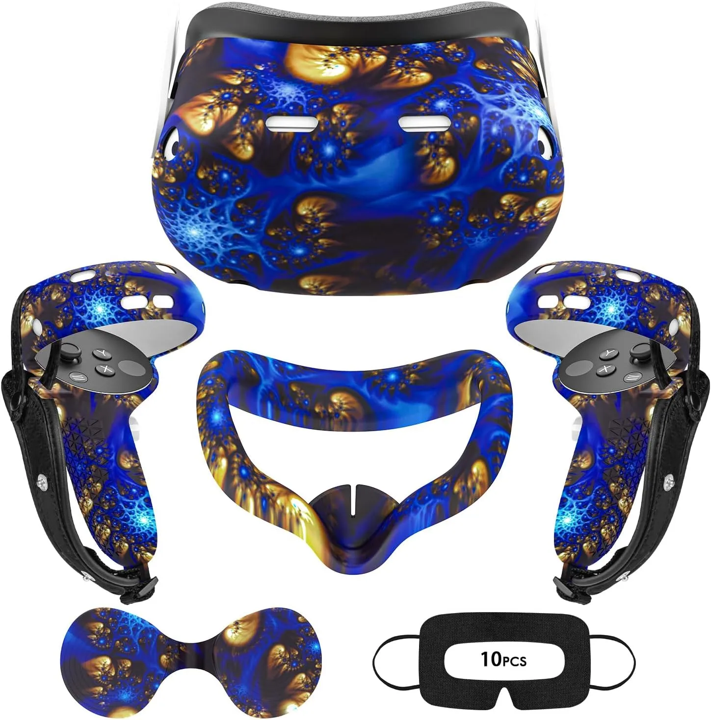 VR Accessories for Oculus Quest 2, Silicone Face Cover/Controller Grip Cover/VR Shell Cover/Lens Cover/10PCS Disposable Eye Cover are Included in VR Headset Accessories Set,(BlueFire)