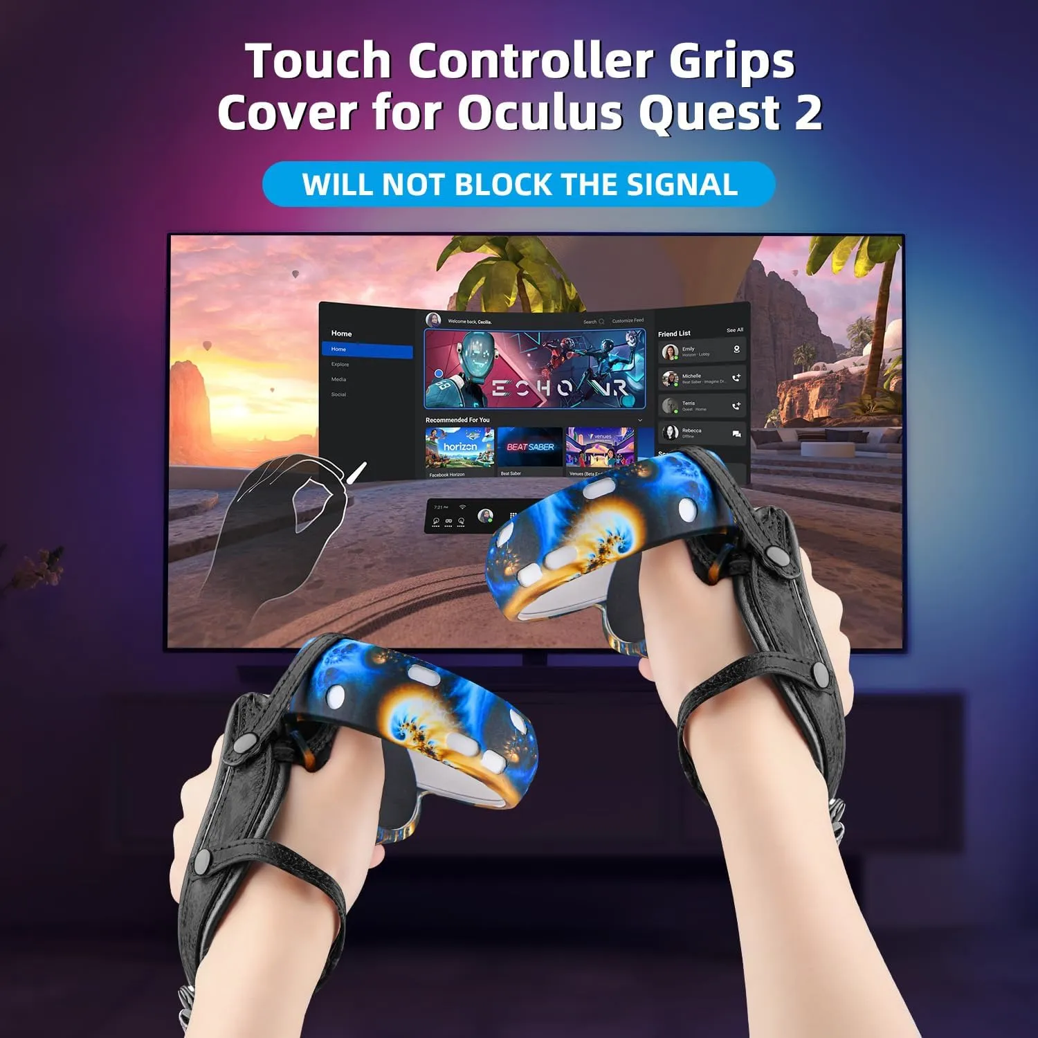 VR Accessories for Oculus Quest 2, Silicone Face Cover/Controller Grip Cover/VR Shell Cover/Lens Cover/10PCS Disposable Eye Cover are Included in VR Headset Accessories Set,(BlueFire)