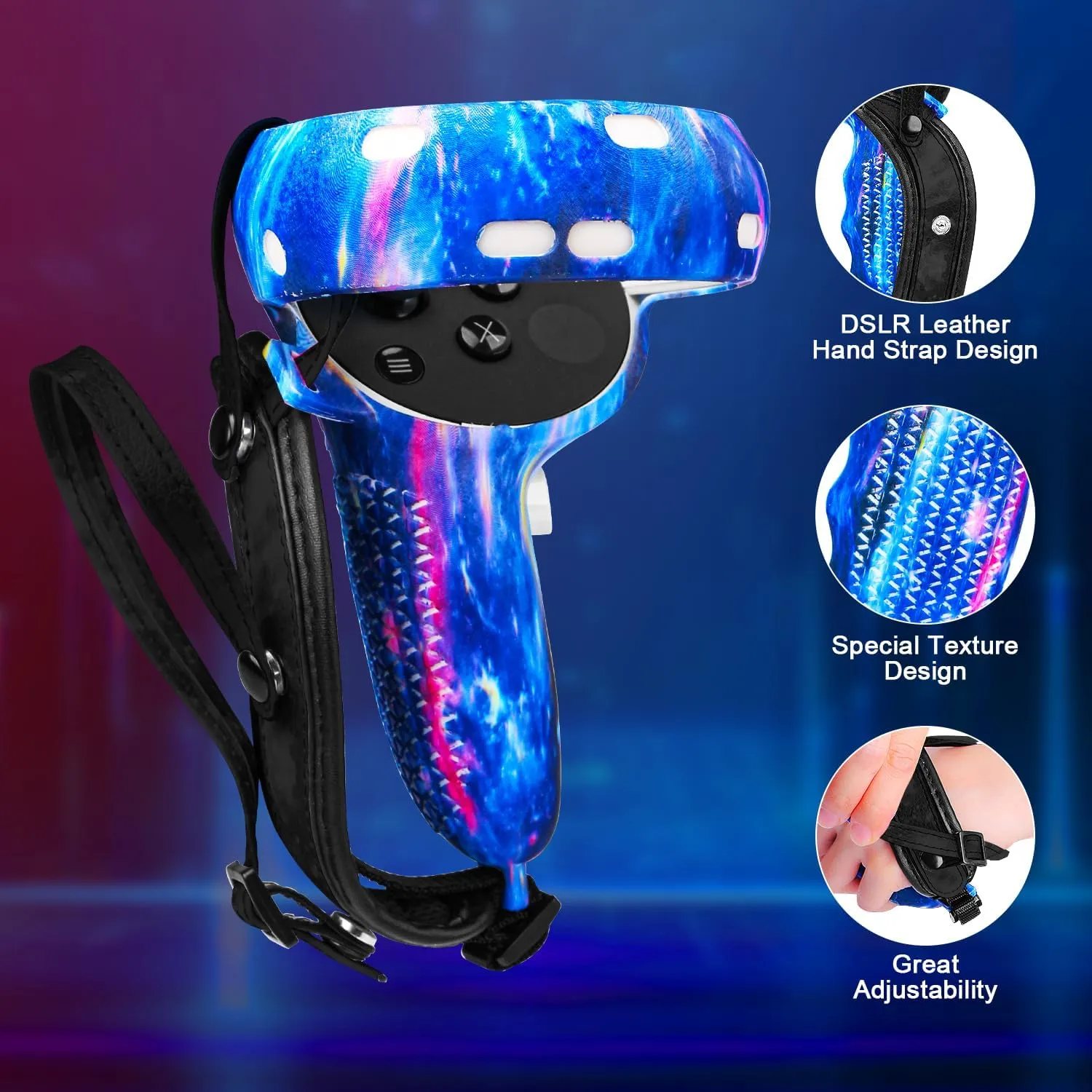 VR Accessories for Oculus Quest 2, Silicone Face Cover/Controller Grip Cover/VR Shell Cover/Lens Cover/10PCS Disposable Eye Cover are Included in VR Headset Accessories Set,(Galaxy)