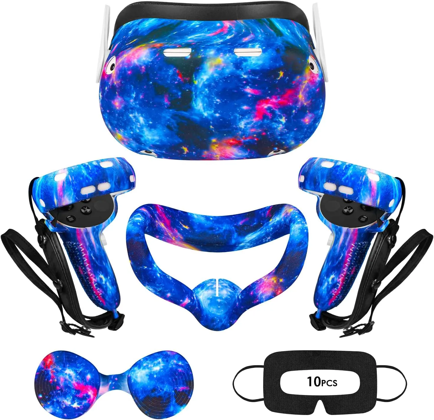 VR Accessories for Oculus Quest 2, Silicone Face Cover/Controller Grip Cover/VR Shell Cover/Lens Cover/10PCS Disposable Eye Cover are Included in VR Headset Accessories Set,(Galaxy)