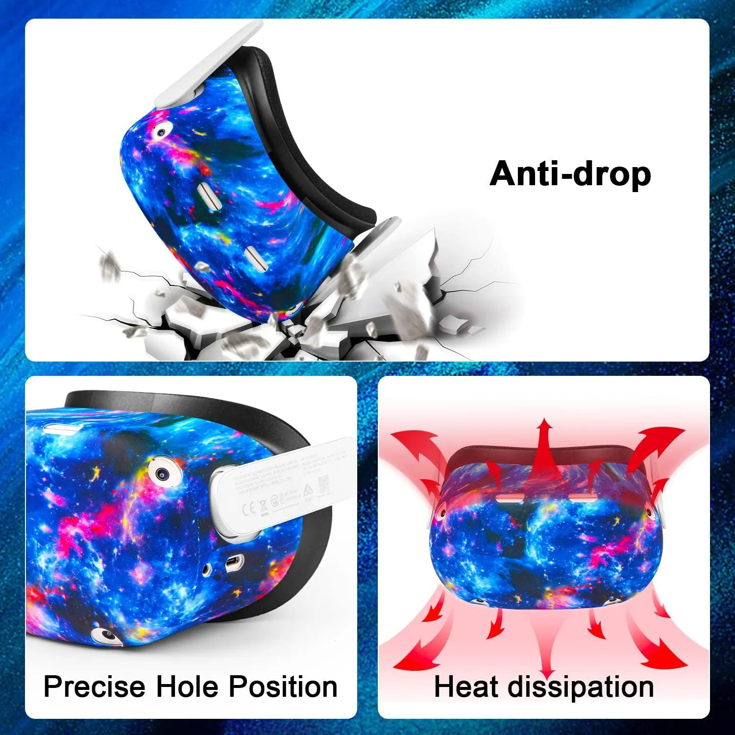 VR Accessories for Oculus Quest 2, Silicone Face Cover/Controller Grip Cover/VR Shell Cover/Lens Cover/10PCS Disposable Eye Cover are Included in VR Headset Accessories Set,(Galaxy)