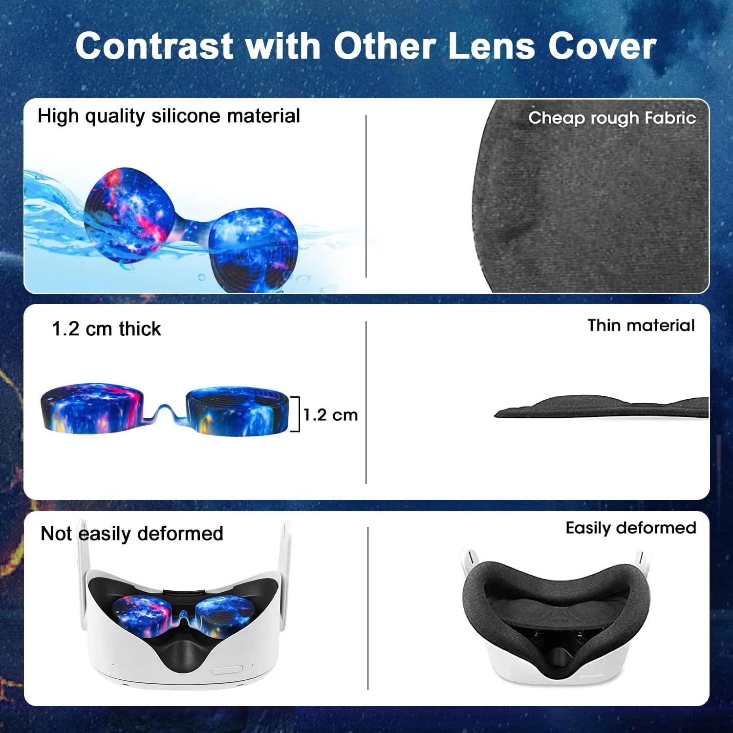 VR Accessories for Oculus Quest 2, Silicone Face Cover/Controller Grip Cover/VR Shell Cover/Lens Cover/10PCS Disposable Eye Cover are Included in VR Headset Accessories Set,(Galaxy)