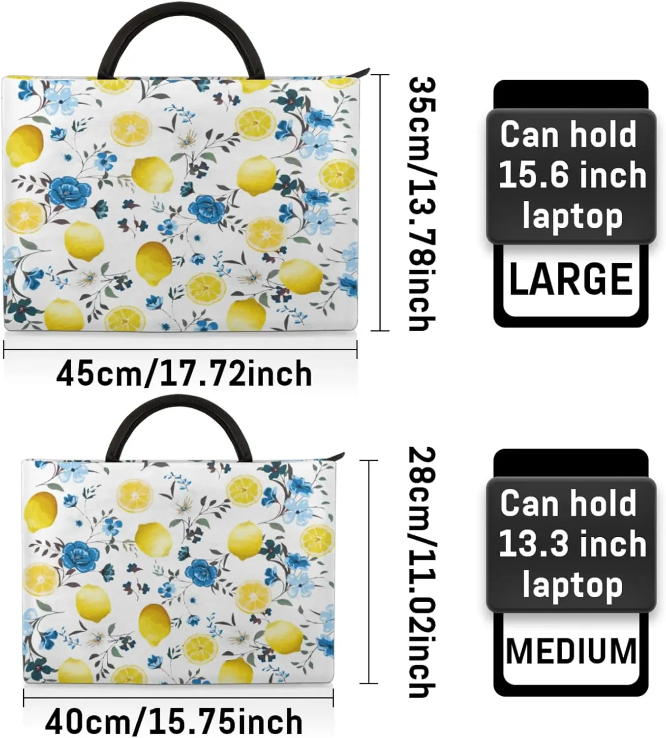 Watercolor Lemon Flowers Laptop Sleeve with Handle Waterproof Computer Carrying Case