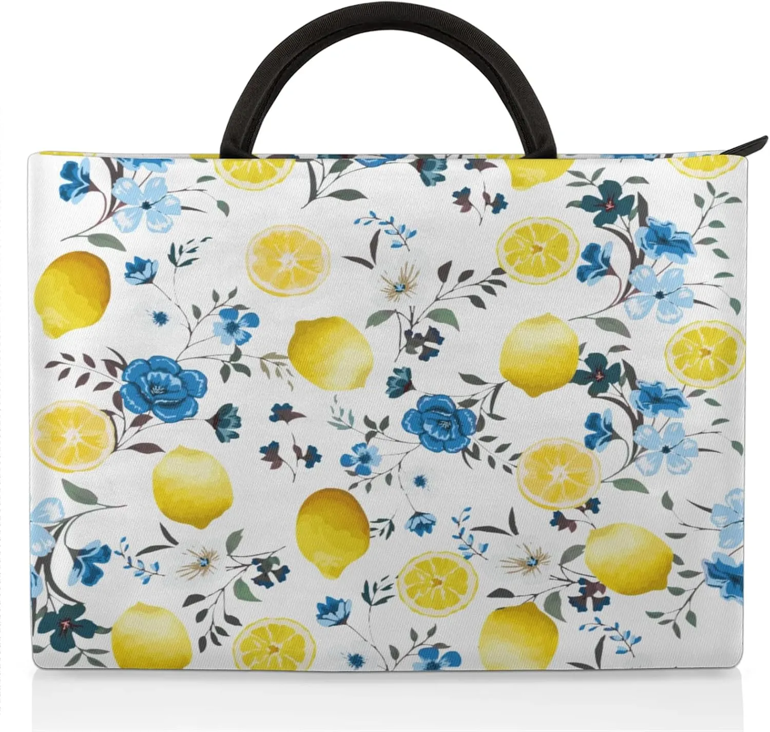 Watercolor Lemon Flowers Laptop Sleeve with Handle Waterproof Computer Carrying Case