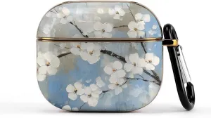 White Florals Slim Travel Carrying Headphone Case Compatible with AirPods Smart Hard Shell Cover