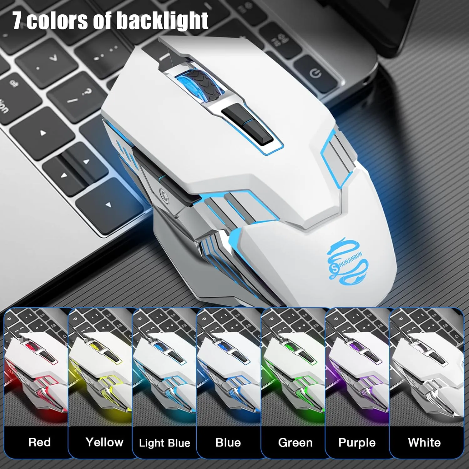 White Wireless Gaming Mouse Bluetooth Mouse with 3-Modes(BT5.0 BT3.0 2.4GHz), Rechargeable, RGB Backlit, Silent Click Computer Mouse for Laptop, PC, Macbook, iPad, Tablet, Chromebook, Games, Office