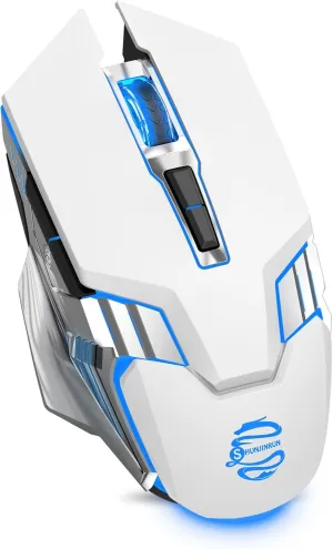 White Wireless Gaming Mouse Bluetooth Mouse with 3-Modes(BT5.0 BT3.0 2.4GHz), Rechargeable, RGB Backlit, Silent Click Computer Mouse for Laptop, PC, Macbook, iPad, Tablet, Chromebook, Games, Office