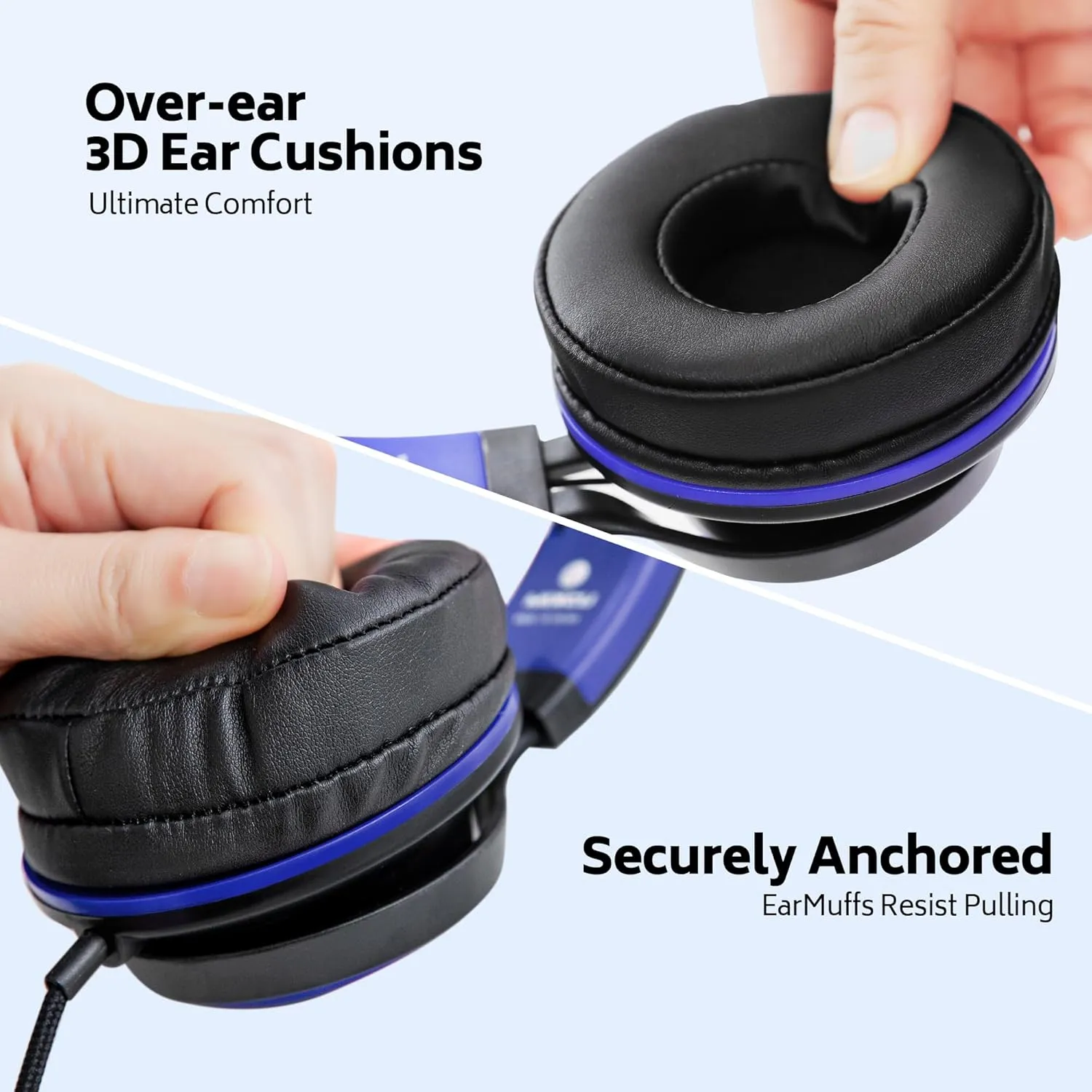 Wired Headphones for School Classroom Bulk Pack, Over-Ear for Kids Teens Chromebook Computer with Microphone 3.5mm Jack, Foldable, No-Tangle Cord - 6-Pack (Blue)