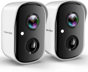 Wireless Cameras for Home/Outdoor Security, Battery Powered 1080P HD WiFi Security Cameras Wireless Outdoor with Spotlight, AI Motion Detection, Color Night Vision, SD/Cloud-2 Pack