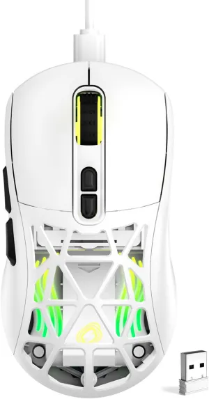 Wireless Gaming Mouse,53g Lightweight Mouse,10000 DPI,Tri-mode Wired/BT 5.0/2.4GHz Wireless Gaming Rechargeable&Rechange Shell with 2 Side Buttons, RGB Programmable Macro Mouse (White-Black)