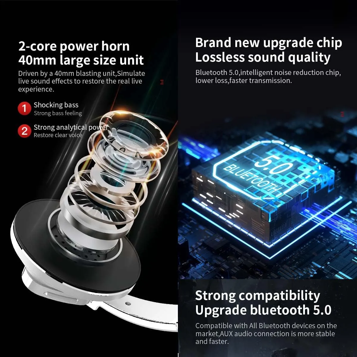Wireless Headphones over Ear, Bluetooth Headphones Overhead V5.0 Hifi Stereo Foldable Lightweight Comfortable (Khaki), 2A537-H3
