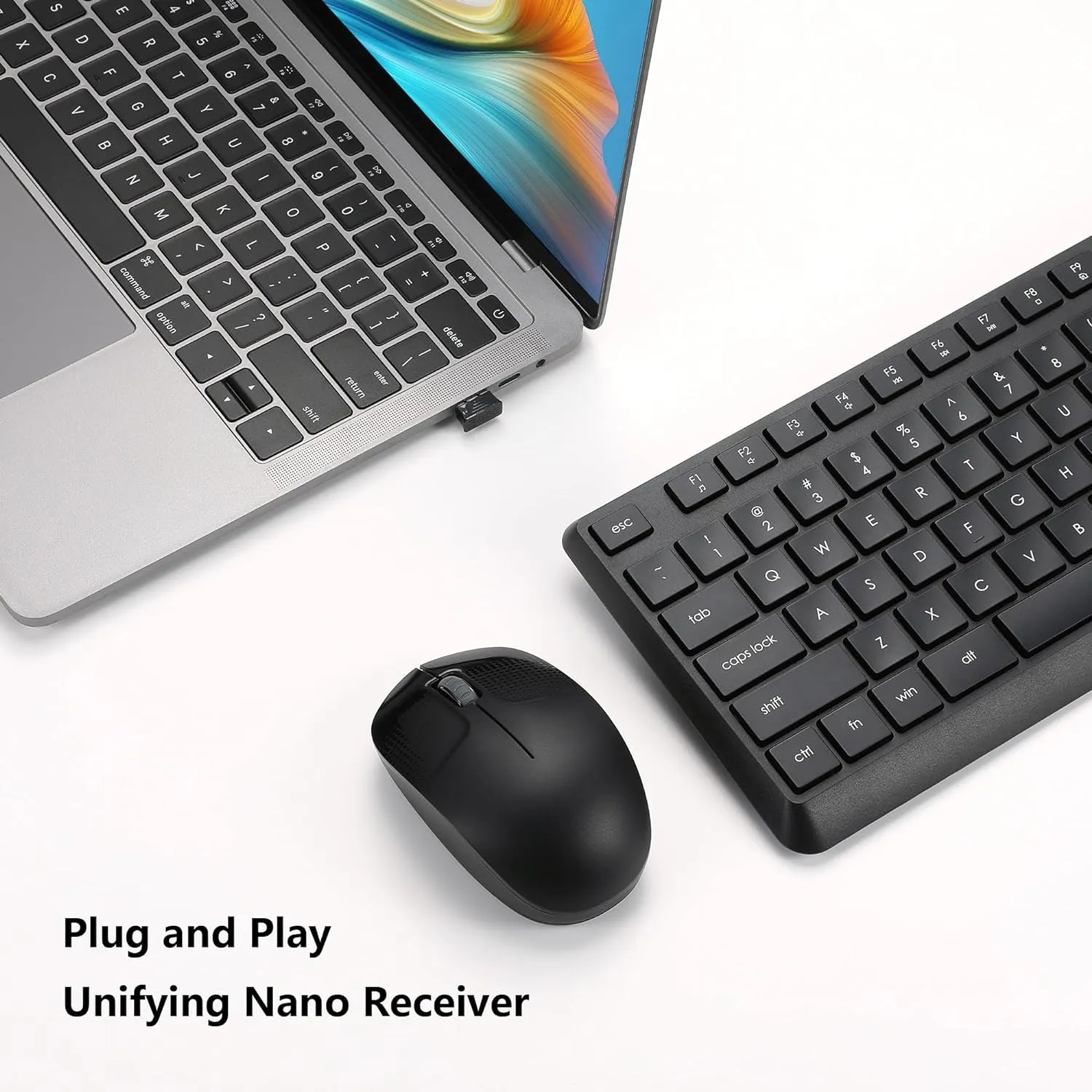 Wireless Keyboard and Mouse Combo for Windows, 2.4G Full-Sized External Cordless Computer Keyboard Mouse Combo for Laptop PC Desktop Chrome Mac, Number Pad 1600 DPI Silent Mouse USB Receiver (Black)