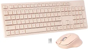 Wireless Keyboard and Mouse Combo, Quiet and Soft 2.4G Full-Size Computer Keyboard and Ergonomic Wireless Mouse for Windows, Mac Desktop/Laptop/PC/PS, Peach