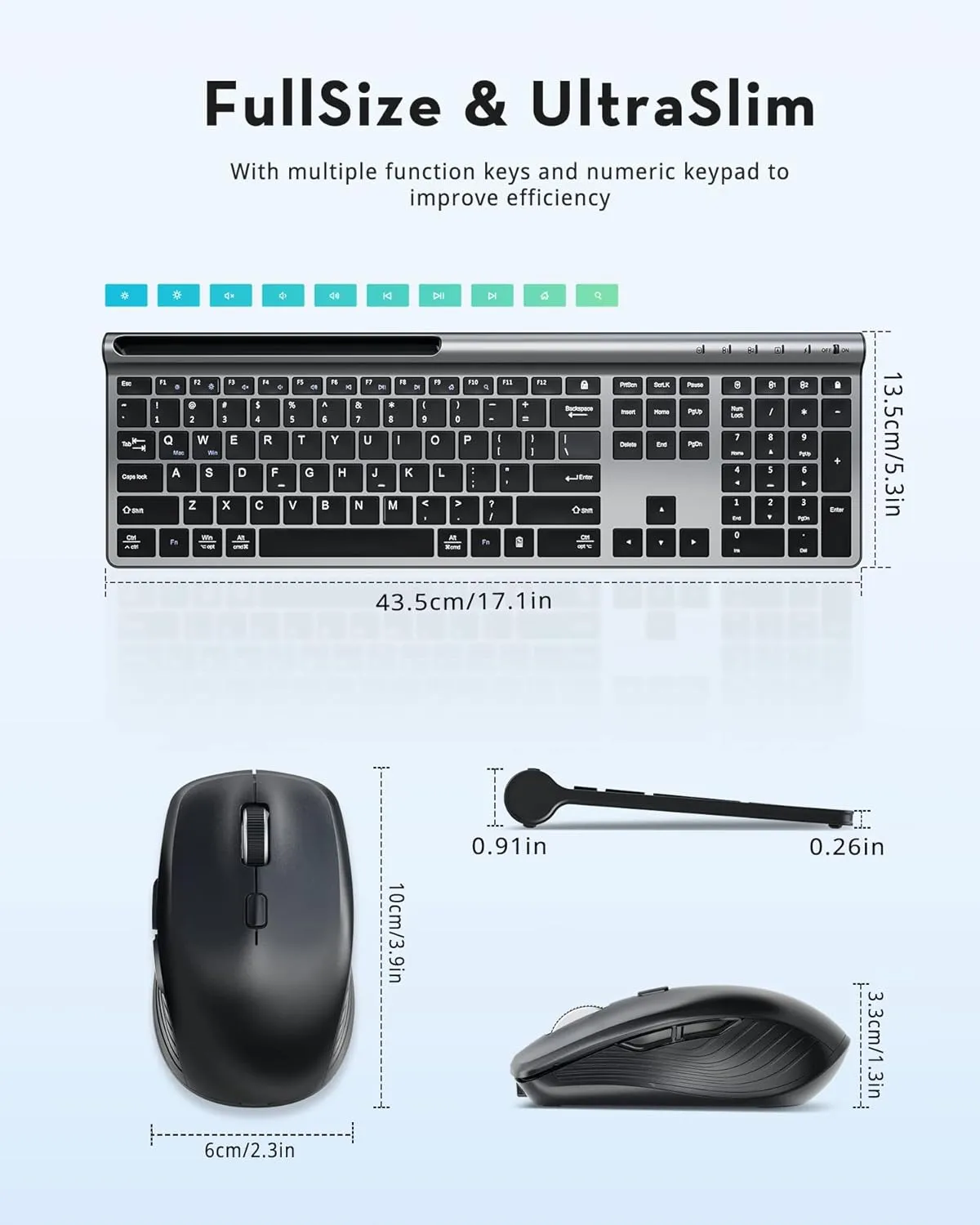 Wireless Keyboard and Mouse Combo, Samsers Ultra Slim Rechargeable Dual-Mode (Bluetooth 5.0x2  2.4G) Silent Keyboard and Mouse Set, Multi-Device Full-Size Compact Design for MacOS/iOS/Android/Windows