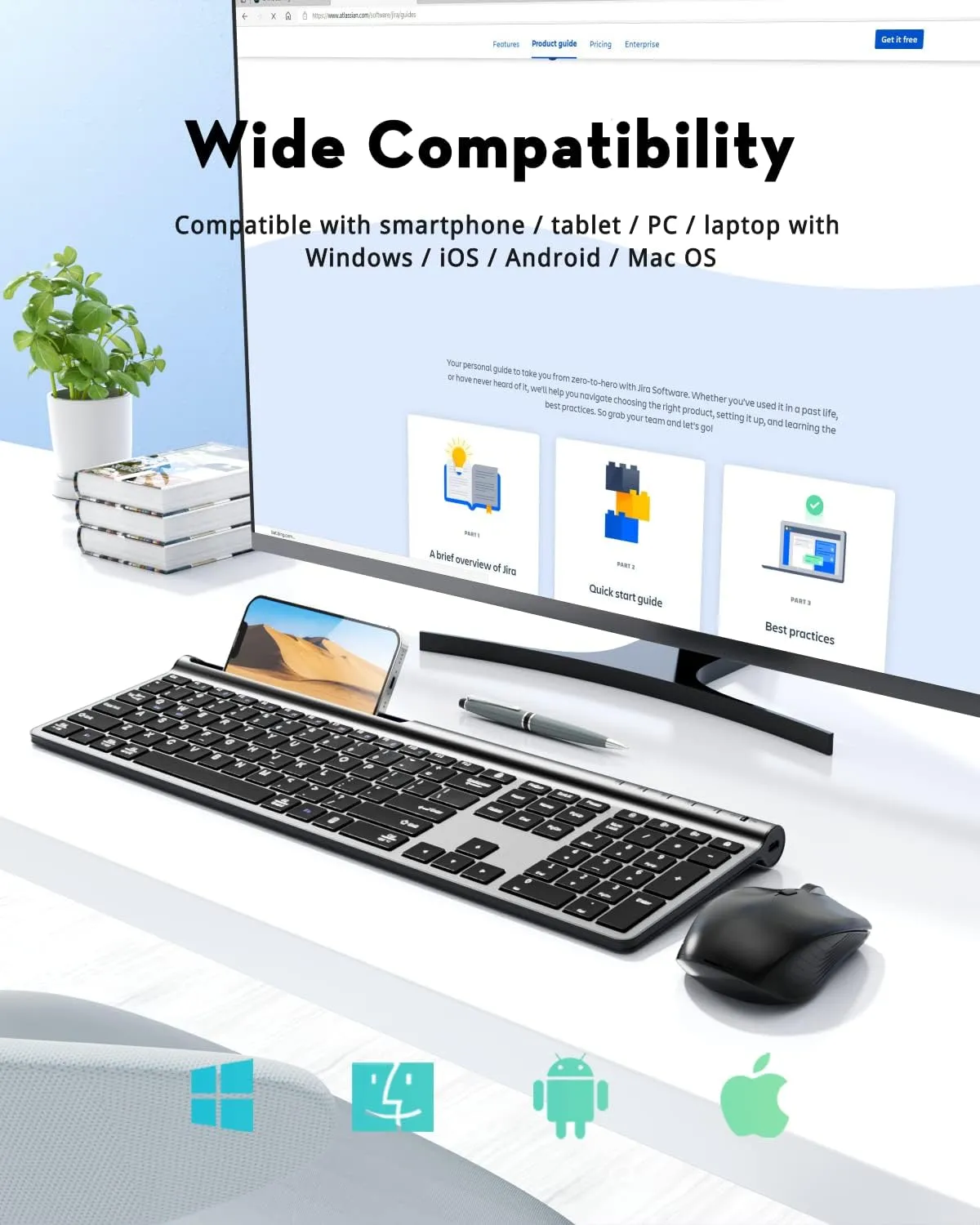 Wireless Keyboard and Mouse Combo, Samsers Ultra Slim Rechargeable Dual-Mode (Bluetooth 5.0x2  2.4G) Silent Keyboard and Mouse Set, Multi-Device Full-Size Compact Design for MacOS/iOS/Android/Windows