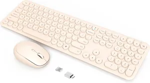 Wireless Keyboard Mouse Combo, 2.4Ghz Aesthetic Quiet Keyboard and Mouse Wireless, 110 Keys Full Size Ultra-Thin Cute Keyboard for Laptop, Computer, PC, Notebook, Windows, Mac OS (Khaki)