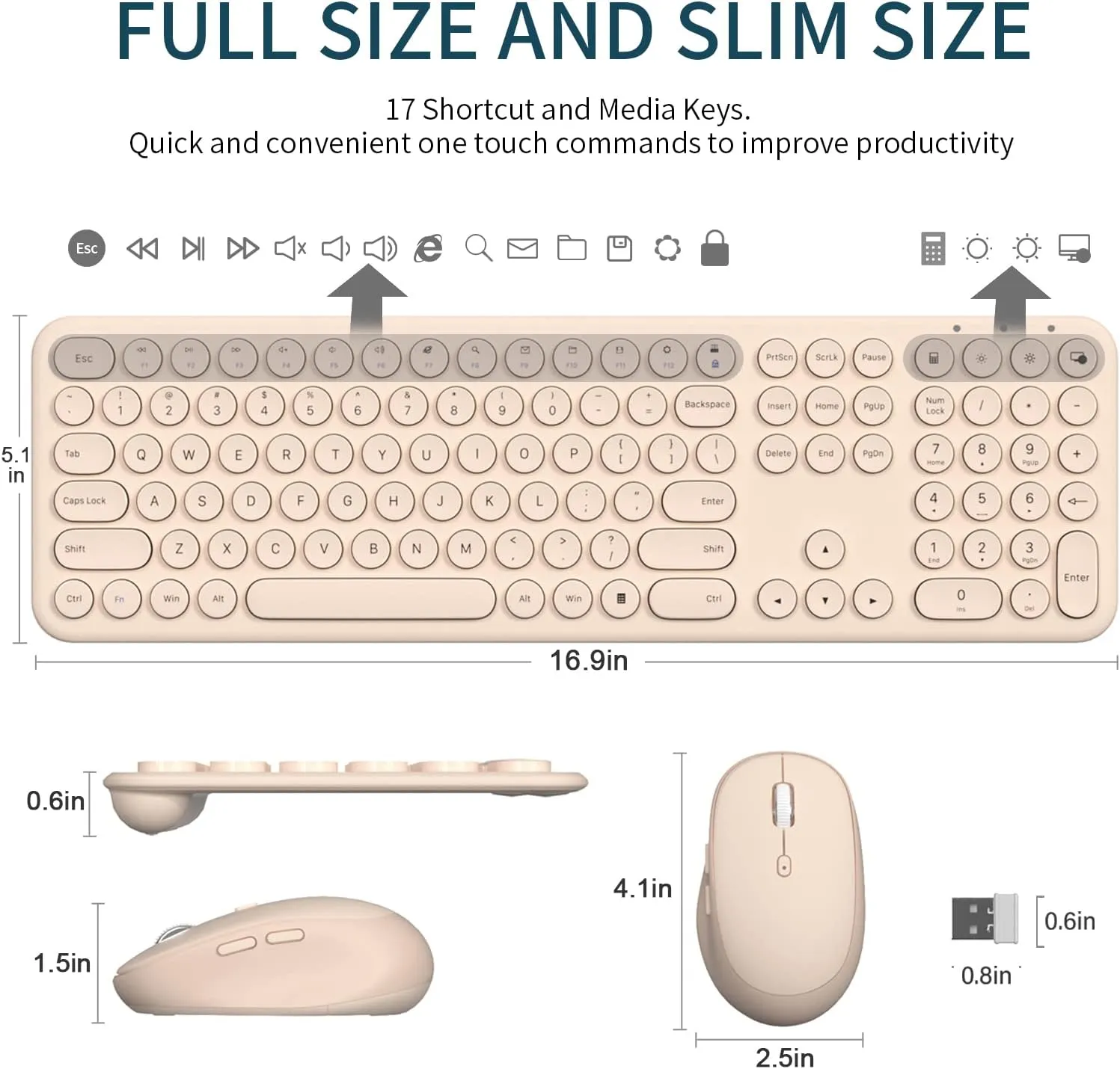 Wireless Keyboard Mouse Combo, 2.4Ghz Aesthetic Quiet Keyboard and Mouse Wireless, 110 Keys Full Size Ultra-Thin Cute Keyboard for Laptop, Computer, PC, Notebook, Windows, Mac OS (Khaki)