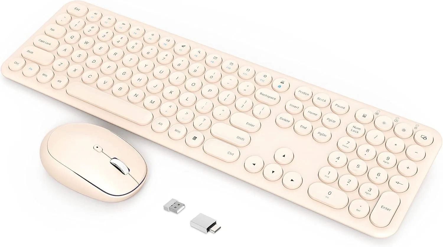Wireless Keyboard Mouse Combo, 2.4Ghz Aesthetic Quiet Keyboard and Mouse Wireless, 110 Keys Full Size Ultra-Thin Cute Keyboard for Laptop, Computer, PC, Notebook, Windows, Mac OS (Khaki)