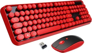 Wireless Keyboard Mouse Combo, 2.4GHz Typewriter Keyboard, Letton Full Size Office Computer Retro Keyboard and Cute Mouse with 3 DPI for Mac PC Desktop Laptop-Red