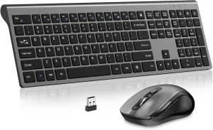 Wireless Keyboard Mouse Combo,2.4Ghz USB Full Size Cordless Computer Silent Keyboard and Ergonomics Mouse, Scissor Switch Keys, Fn Lock, for Laptop PC Chromebook and Windows 11/10/7/XP - Grey