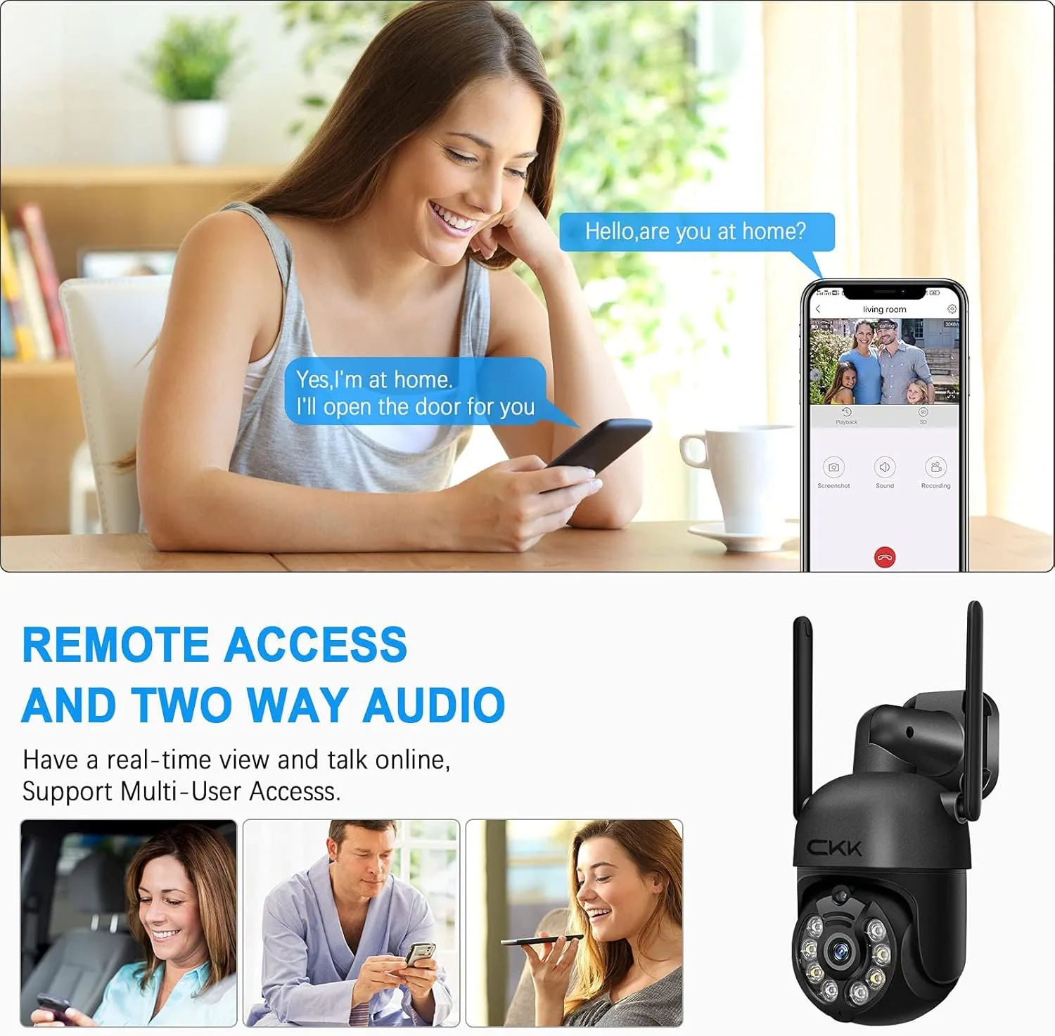 Wireless Security Camera System, 4pcs 3MP PTZ Cameras Outdoor Indoor, CKK WiFi Surveillance NVR System with Floodlights & Siren Alarm, 2 Way Audio, 24/7 Record, Expandable 10CH, No HDD