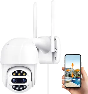 Wireless Security Cameras Outdoor, 1080P Dual-Lens PTZ Home Security Camera with 360 Color Night Vision, 2-Way Audio, Auto Tracking, IP65 Waterproof, SD/Cloud Storage