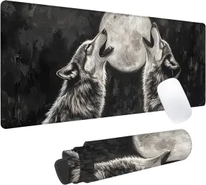 Wolf Gaming Mouse Pad, Office Desk Mat, Anti-Slip Rubber Base Cool Aesthetic Mouse Pads for Computer Laptop Keyboard School Home Desktop Gamer Home Accessories Decor 31.5" x 11.8"