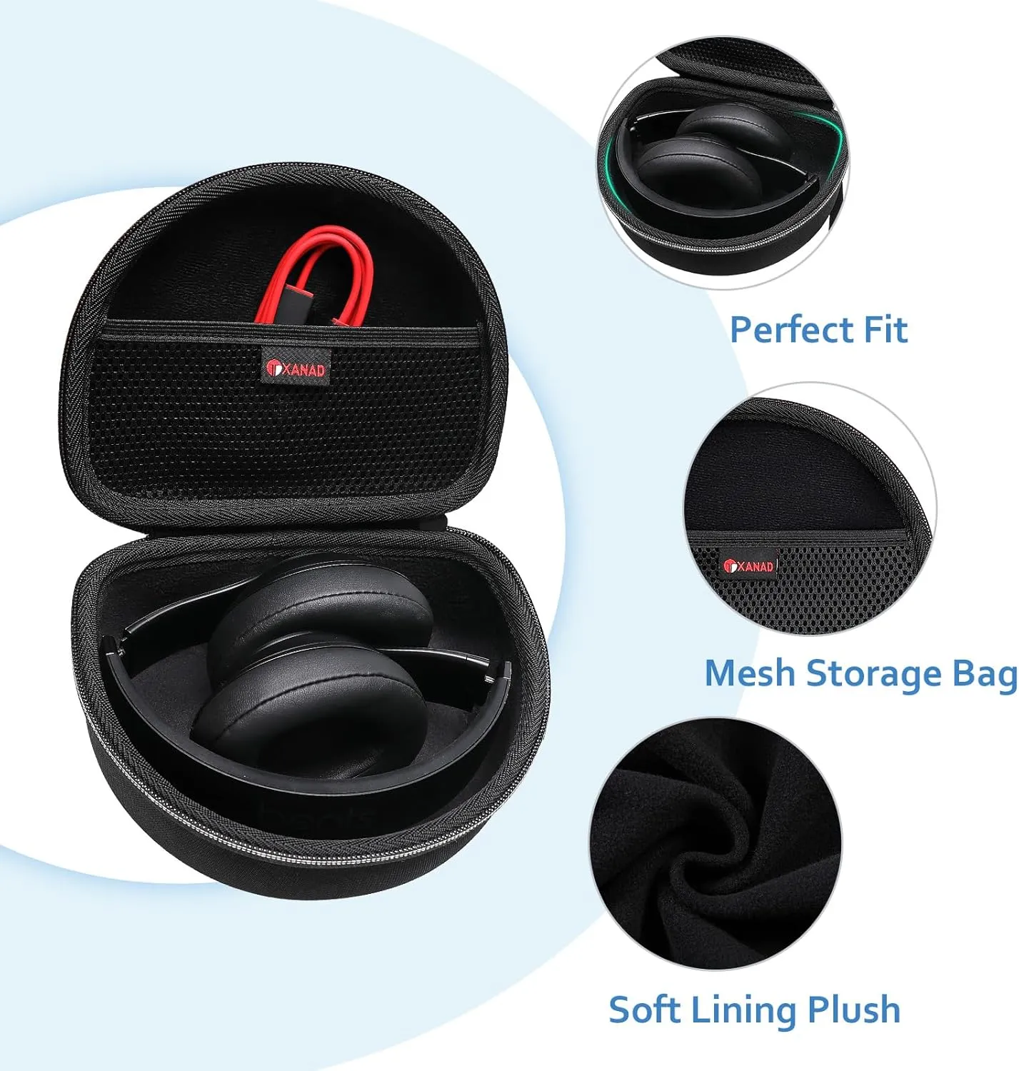 XANAD Hard case for Beats Solo 4 / Beats Studio Pro/Beats Studio 3 / Beats Solo 3 / Beats Solo 2 and for TOZO HT2 On-Ear Bluetooth Headphones(Outer Black Inner Black)