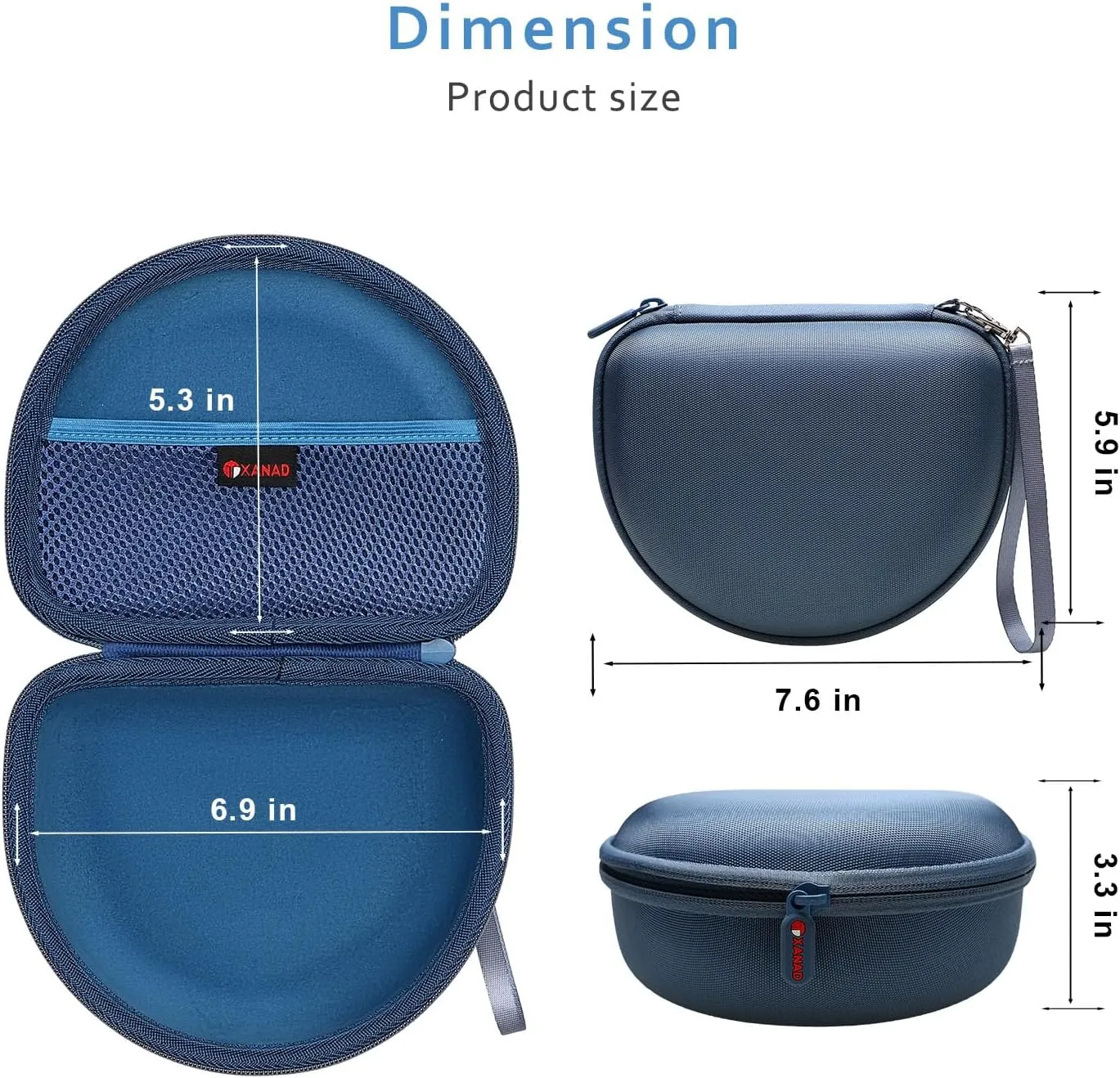 XANAD Hard case for Beats Solo 4 / Beats Studio Pro/Beats Studio 3 / Beats Solo 3 / Beats Solo 2 and for TOZO HT2 On-Ear Bluetooth HeadphonesOuter Blue Inner Blue