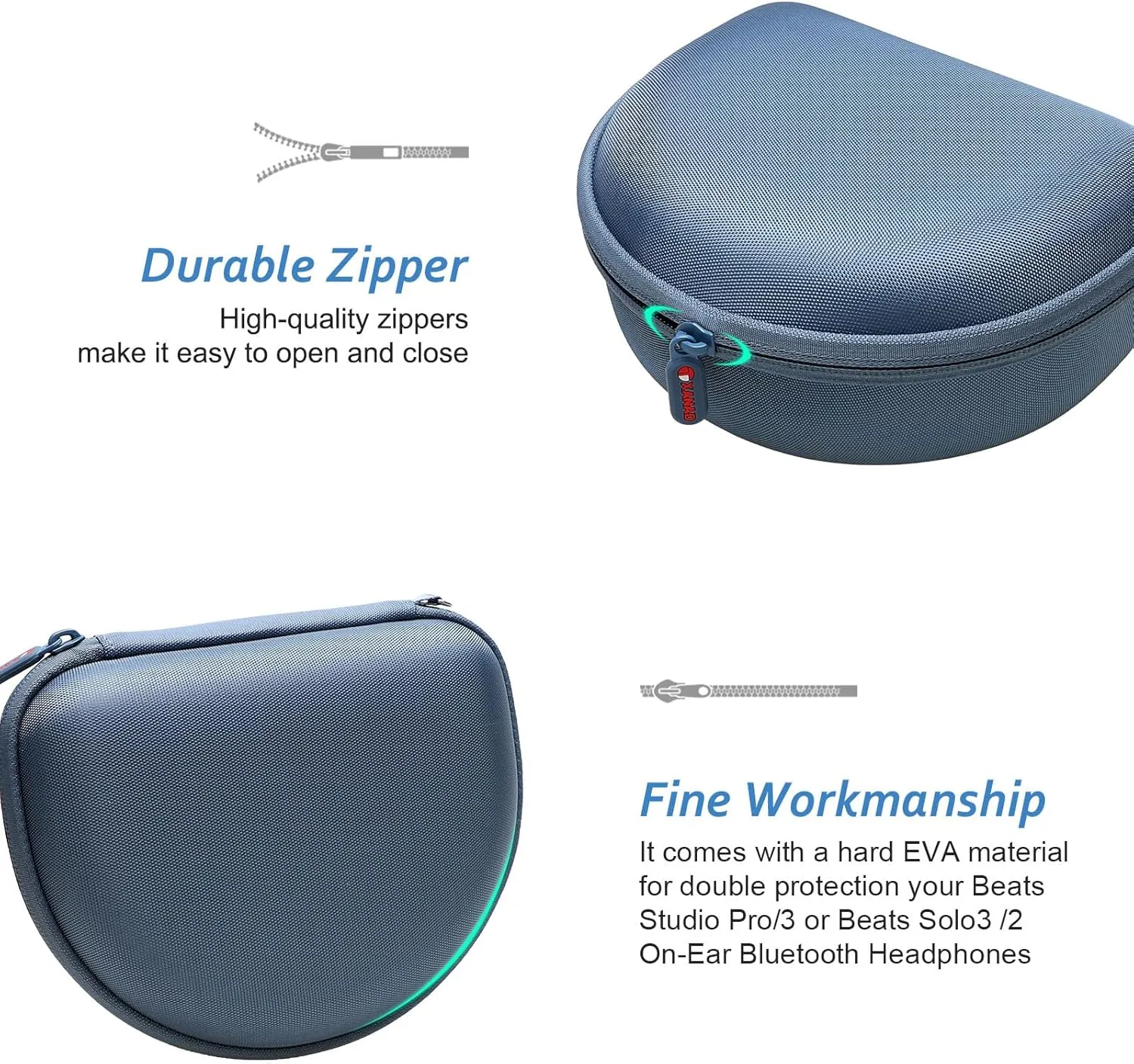 XANAD Hard case for Beats Solo 4 / Beats Studio Pro/Beats Studio 3 / Beats Solo 3 / Beats Solo 2 and for TOZO HT2 On-Ear Bluetooth HeadphonesOuter Blue Inner Blue
