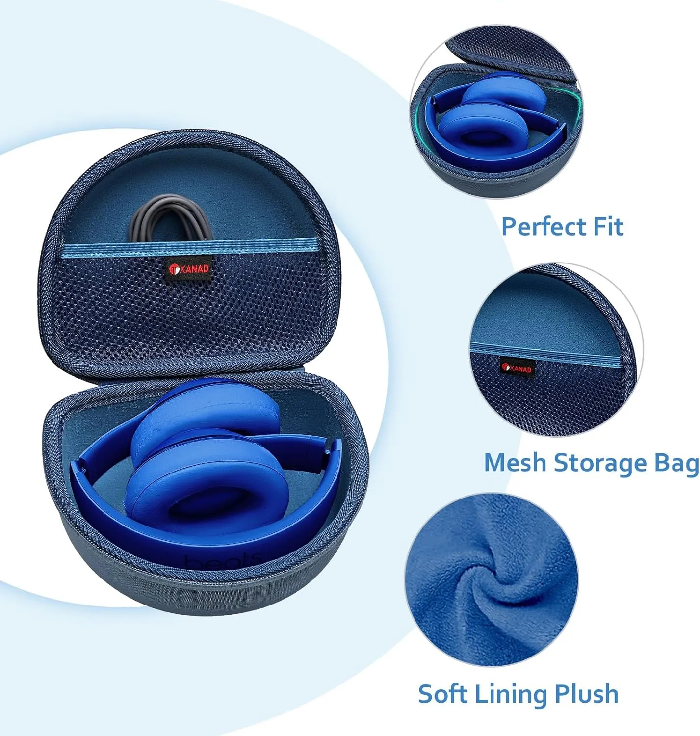 XANAD Hard case for Beats Solo 4 / Beats Studio Pro/Beats Studio 3 / Beats Solo 3 / Beats Solo 2 and for TOZO HT2 On-Ear Bluetooth HeadphonesOuter Blue Inner Blue