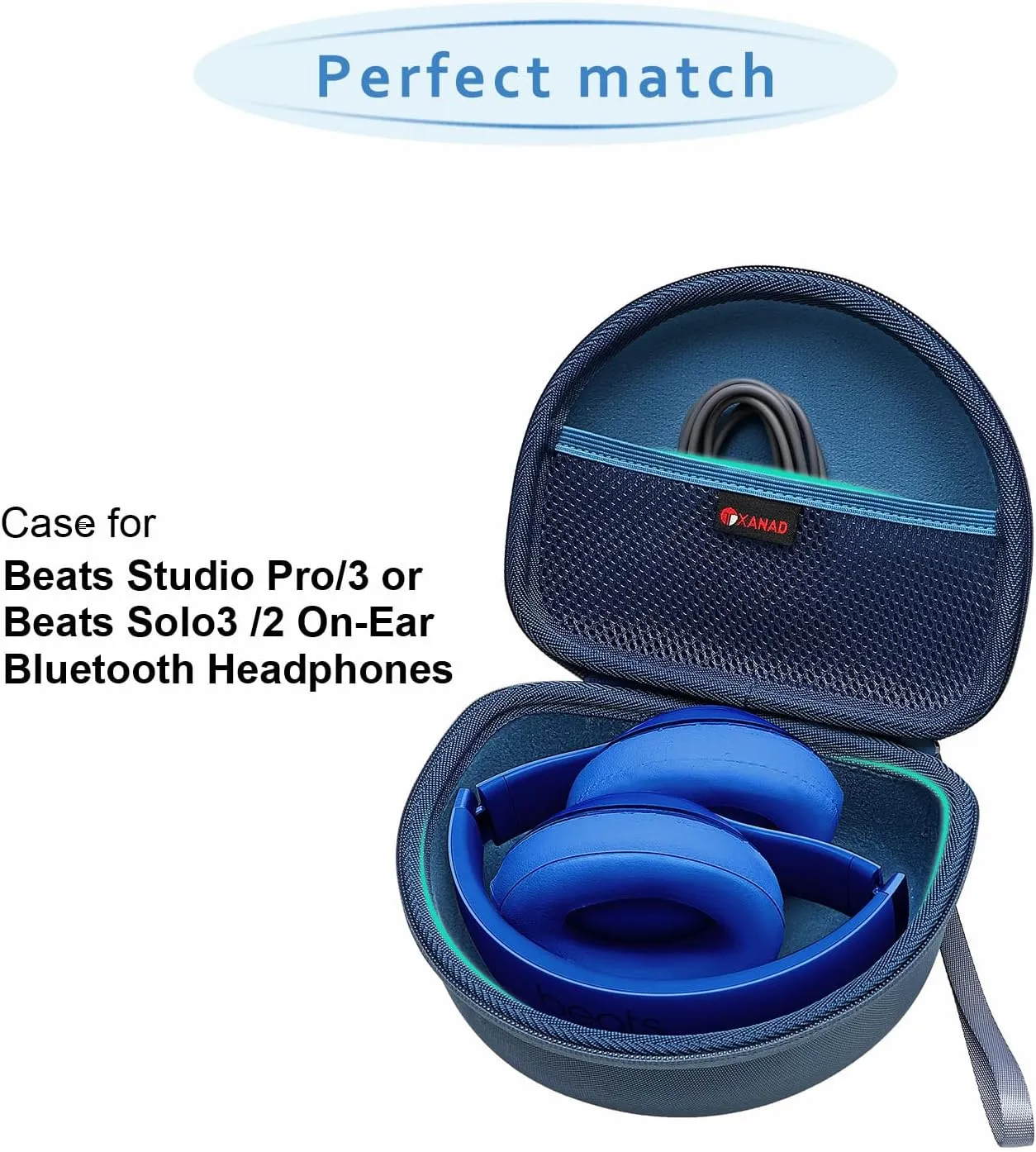 XANAD Hard case for Beats Solo 4 / Beats Studio Pro/Beats Studio 3 / Beats Solo 3 / Beats Solo 2 and for TOZO HT2 On-Ear Bluetooth HeadphonesOuter Blue Inner Blue